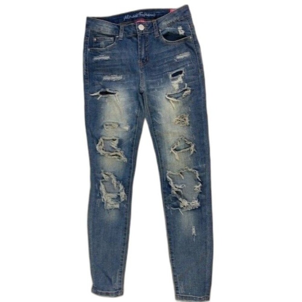 Almost Famous Size 3 Womens Mid Rise Jeans Stretch Distressed Skinny